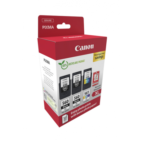 Canon PG-560XL x2 / CL-561XL Photo Value Pack - Glossy - 3-pack - High Yield - black, colour (cyan, magenta, yellow) - original - hanging box - ink cartridge  /  paper kit - for PIXMA TS5350, TS5351, TS5352, TS5353, TS7450 - 4