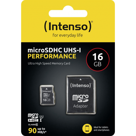 Intenso Performance - Flash memory card (microSDHC to SD adapter included) - 16 GB - UHS-I U1  /  Class10 - microSDHC UHS-I - 3