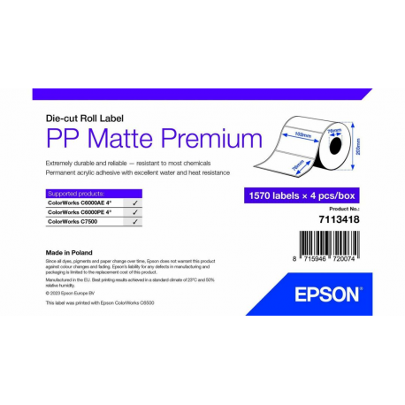 Epson Premium - Polypropylene (PP) - matte - permanent acrylic adhesive - 102 x 76 mm 6280 label(s) (4 roll(s) x 1570) die cut labels - 0