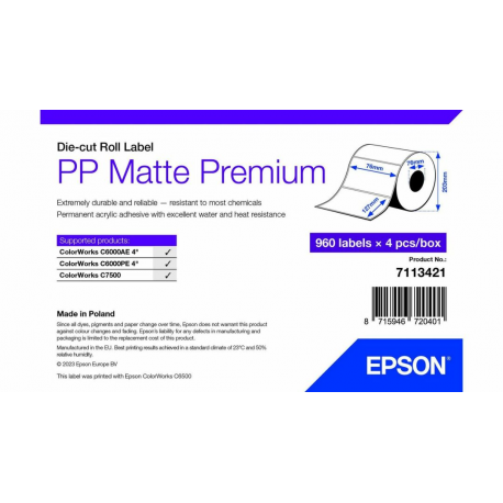 Epson Premium - Polypropylene (PP) - matte - permanent acrylic adhesive - 76 x 127 mm 3840 label(s) (4 roll(s) x 960) box - die cut labels - 0