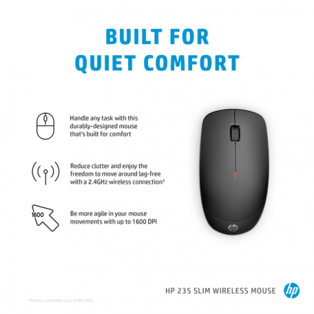 HP 235 - Mouse - optical - 3 buttons - wireless - 2.4 GHz - USB wireless receiver - jack black - for HP 250 G9 Notebook; Elite Mobile Thin Client mt645 G7 - 13