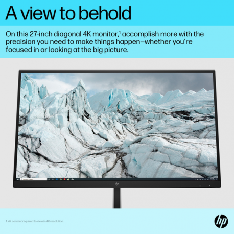 HP E27k G5 - E-Series - LED monitor - 27" (27" viewable) - 3840 x 2160 4K UHD (2160p) @ 60 Hz - IPS - 350 cd / m² - 1000:1 - 5 ms - HDMI, DisplayPort, USB-C - speakers - black head, black and silver (stand) - 5