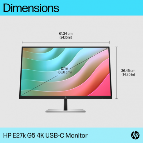 HP E27k G5 - E-Series - LED monitor - 27" (27" viewable) - 3840 x 2160 4K UHD (2160p) @ 60 Hz - IPS - 350 cd / m² - 1000:1 - 5 ms - HDMI, DisplayPort, USB-C - speakers - black head, black and silver (stand) - 15