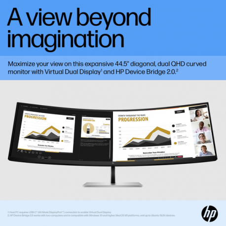 HP E45c G5 - E-Series - LED monitor - curved - 44.5" - 5120 x 1440 Dual Quad HD @ 165 Hz - VA - 400 cd / m² - 3000:1 - 3 ms - HDMI, DisplayPort, USB-C - speakers - black head, black and silver (stand) - 11