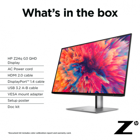HP Z24q G3 - LED monitor - 23.8" - 2560 x 1440 QHD @ 90 Hz - IPS - 400 cd / m² - 1000:1 - HDR400 - 5 ms - HDMI, DisplayPort - 2