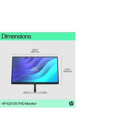 HP E22 G5 - E-Series - LED monitor - 21.5" (21.5" viewable) - 1920 x 1080 Full HD (1080p) @ 75 Hz - IPS - 250 cd / m² - 1000:1 - 5 ms - HDMI, DisplayPort, USB - black, black and silver (stand) - 1