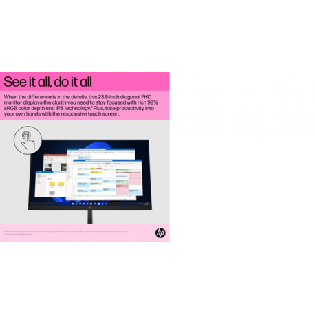 HP E24t G5 - E-Series - LED monitor - 23.8" - touchscreen - 1920 x 1080 Full HD (1080p) @ 75 Hz - IPS - 300 cd / m² - 1000:1 - 5 ms - HDMI, DisplayPort, USB-C - black, black and silver (stand) - 1