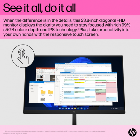 HP E24t G5 - E-Series - LED monitor - 23.8" - touchscreen - 1920 x 1080 Full HD (1080p) @ 75 Hz - IPS - 300 cd / m² - 1000:1 - 5 ms - HDMI, DisplayPort, USB-C - black, black and silver (stand) - 15