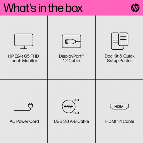 HP E24t G5 - E-Series - LED monitor - 23.8" - touchscreen - 1920 x 1080 Full HD (1080p) @ 75 Hz - IPS - 300 cd / m² - 1000:1 - 5 ms - HDMI, DisplayPort, USB-C - black, black and silver (stand) - 18