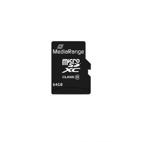 MediaRange - Flash memory card (microSDXC to SD adapter included) - 64 GB - Class 10 - microSDXC - black - 2