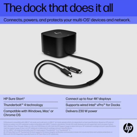 HP Thunderbolt Dock G4 - Docking station - USB-C  /  Thunderbolt 4 - HDMI, 2 x DP, Thunderbolt, USB-C - GigE, 2.5 GigE - 280 Watt - with combo cable - United Kingdom - 13