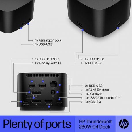 HP Thunderbolt Dock G4 - Docking station - USB-C  /  Thunderbolt 4 - HDMI, 2 x DP, Thunderbolt, USB-C - GigE, 2.5 GigE - 280 Watt - with combo cable - United Kingdom - 14