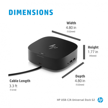 HP USB-C / A Universal Dock G2 - Docking station - USB-C - HDMI, 2 x DP - GigE - 100 Watt - United Kingdom - for HP 340S G7, 470 G7; Chromebook 11 G8, 11A G8, 14 G6; Chromebook Enterprise 14 G6; Chromebook Enterprise x360 14E G1; Chromebook x360 11 G2, 11 G3, 14 G1; Elite Dragonfly; EliteBook 735 G6, 745 G6; EliteBook x360; Mobile Thin Client mt45; ProBook 430 G7, 44X G7, 455r G6, 45X G7; ZBook 15 G6, 17 G6 - 25