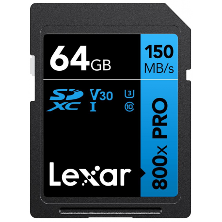 Lexar High Performance PRO BLUE Series - Flash memory card - 64 GB - Video Class V30  /  UHS-I U3  /  Class10 - 800x - SDXC UHS-I - 0