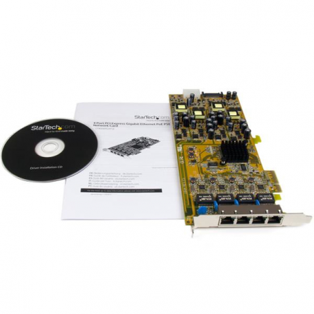 StarTech.com 4 Port Gigabit PoE (Power over Ethernet) Card - PCIe Network Card - PoE / PoE+ Up to 25W Per Port - PCIe NIC - Gigabit Ethernet Card (ST4000PEXPSE) - Network adapter - PCIe x4 - Gigabit Ethernet x 4 - 1