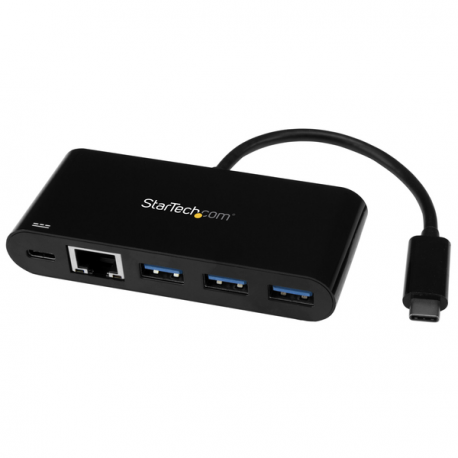 StarTech.com USB C to Ethernet Adapter - 3 Port - with Power Delivery (USB PD) - Power Pass Through Charging - USB C Adapter (US1GC303APD) - Network adapter - USB-C - Gigabit Ethernet - black - 1
