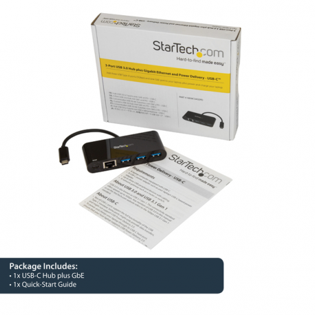 StarTech.com USB C to Ethernet Adapter - 3 Port - with Power Delivery (USB PD) - Power Pass Through Charging - USB C Adapter (US1GC303APD) - Network adapter - USB-C - Gigabit Ethernet - black - 4