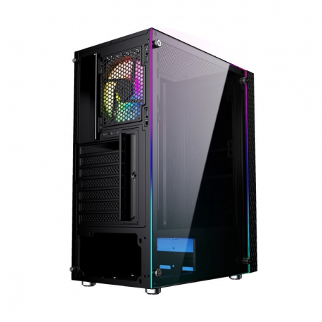 Gembird Fornax 2500 - Mid tower - ATX - windowed side panel (glass) - no power supply (ATX) - black - USB / Audio - 5