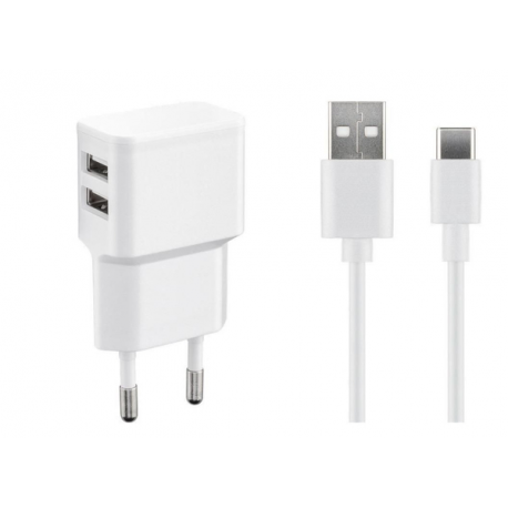 MicroConnect - Power adapter - 2.4 A - 2 output connectors (USB) - on cable: USB-C - white - 0