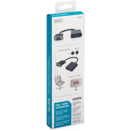 MicroConnect - HDMI adapter - USB, HD-15 (VGA) to HDMI female - 15 cm - black - active, 1080p support - 4