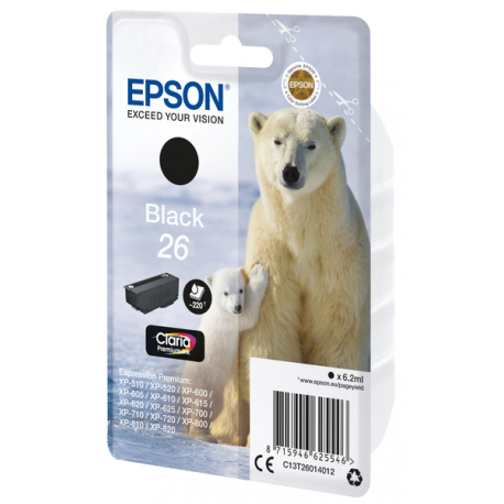 Epson 26 - 6.2 ml - black - original - ink cartridge - for Expression Premium XP-510, 520, 600, 605, 610, 615, 620, 625, 700, 710, 720, 800, 810, 820 - 4