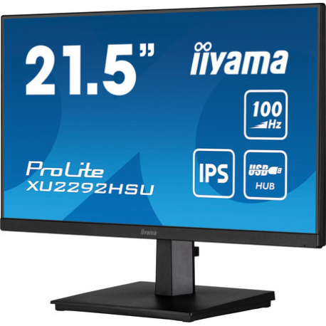 iiyama ProLite XU2292HSU-B6 - LED monitor - 22" (21.5" viewable) - 1920 x 1080 Full HD (1080p) @ 100 Hz - IPS - 250 cd / m² - 1000:1 - 0.4 ms - HDMI, DisplayPort - speakers - matte black - 2