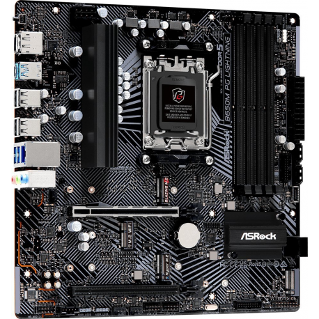 ASRock B650M PG Lightning - Motherboard - micro ATX - Socket AM5 - AMD B650 Chipset - USB-C 3.2 Gen2, USB 3.2 Gen 2, USB 3.2 Gen 1, USB-C 3.2 Gen 1 - 2.5 Gigabit LAN - onboard graphics (CPU required) - HD Audio (8-channel) - 2