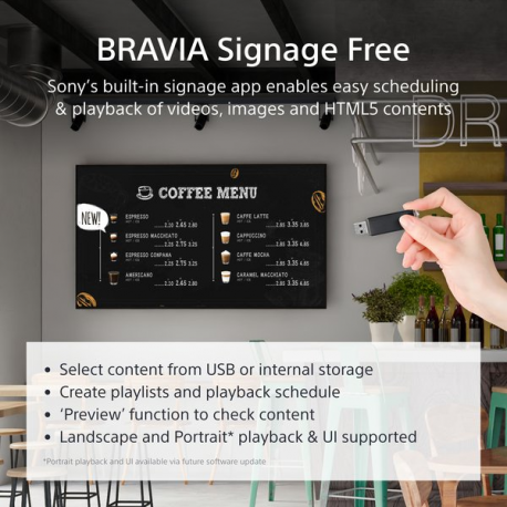 Sony Bravia Professional Displays FW-55EZ20L - 55" Diagonal Class EZ20L Series LED-backlit LCD display - digital signage - Android TV - 4K UHD (2160p) 3840 x 2160 - HDR - Direct LED - jet black - 6