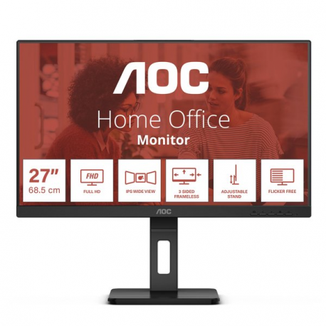 AOC 27E3QAF - LED monitor - 27" - 1920 x 1080 Full HD (1080p) @ 75 Hz - IPS - 1000:1 - 4 ms - HDMI, VGA, DisplayPort - speakers - textured black - 9