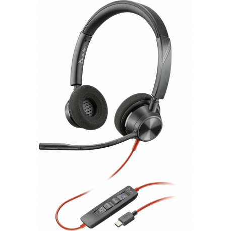 Poly Blackwire 3320 - Blackwire 3300 series - headset - on-ear - wired - active noise cancelling - USB-C - black - Certified for Microsoft Teams, UC certified - 0