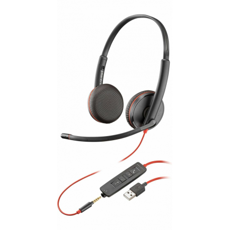 Poly Blackwire C3225 - Blackwire 3200 Series - headset - on-ear - wired - active noise cancelling - 3.5 mm jack - black - Skype Certified, Avaya Certified, Cisco Jabber Certified - 0