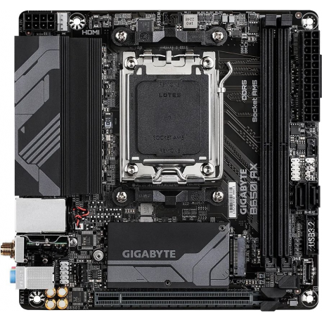 Gigabyte B650I AX - 1.0 - motherboard - mini ITX - Socket AM5 - AMD B650 Chipset - USB 3.2 Gen 1, USB 3.2 Gen 2, USB-C 3.2 Gen 1 - 2.5 Gigabit LAN, Bluetooth, Wi-Fi - onboard graphics (CPU required) - HD Audio (8-channel) - 1