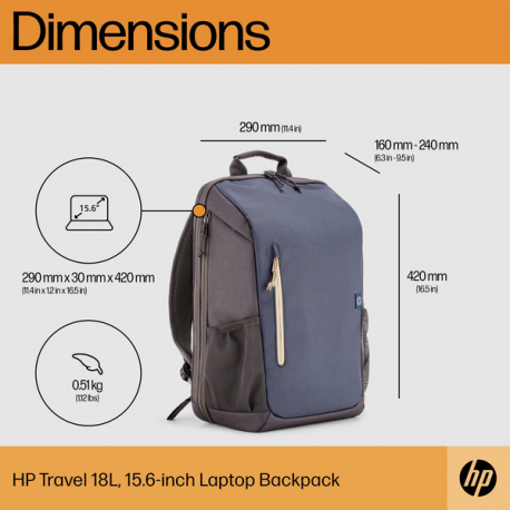 HP Travel - Notebook carrying backpack - 18L - 15.6" - iron grey, forged iron - for Victus by HP Laptop 15; Laptop 15, 15s; Pavilion x360 Laptop - 18