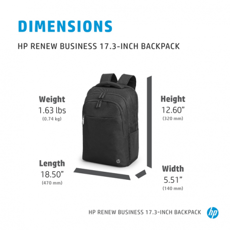 HP Renew Business - Notebook carrying backpack - 17.3" - for HP 470 G8; Pro c640 G2; ProBook x360; ZBook Power G8, Studio G8; ZBook Fury 15 G8 - 11