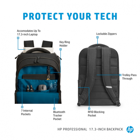 HP Professional - Notebook carrying backpack - 17.3" - atlantic blue internal lining - 7