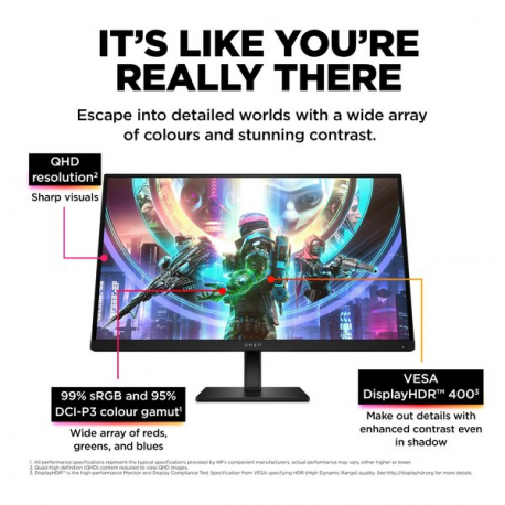 OMEN by HP 27qs - LED monitor - gaming - 27" - 2560 x 1440 QHD @ 240 Hz - IPS - 400 cd / m² - 1000:1 - 1 ms - 2xHDMI, DisplayPort - speakers - black - 4