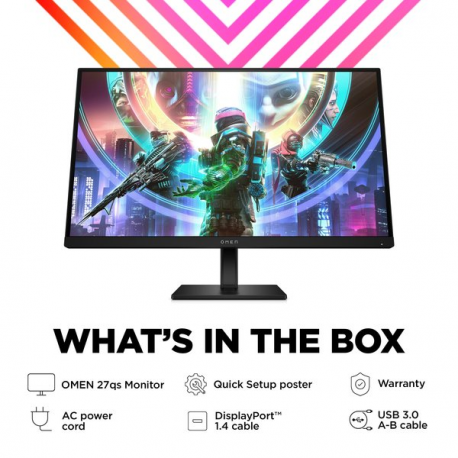 OMEN by HP 27qs - LED monitor - gaming - 27" - 2560 x 1440 QHD @ 240 Hz - IPS - 400 cd / m² - 1000:1 - 1 ms - 2xHDMI, DisplayPort - speakers - black - 22