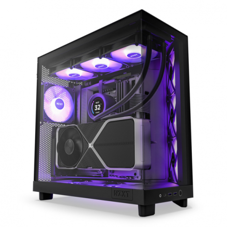 NZXT H series H6 Flow RGB - Mid tower - ATX - windowed side panel (tempered glass) - no power supply - matte black - USB/Audio - 3