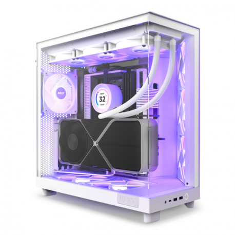 NZXT H series H6 Flow RGB - Mid tower - ATX - windowed side panel (tempered glass) - no power supply - matt white - USB/Audio - 2