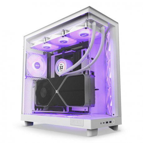 NZXT H series H6 Flow RGB - Mid tower - ATX - windowed side panel (tempered glass) - no power supply - matt white - USB/Audio - 29