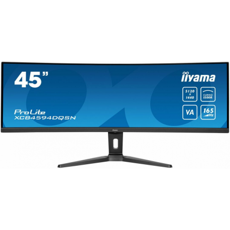 iiyama ProLite XCB4594DQSN-B1 - LED monitor - curved - 45" (44.5" viewable) - 5120 x 1440 Dual Quad HD @ 165 Hz - VA - 450 cd / m² - 3000:1 - HDR400 - 0.8 ms - 2xHDMI, DisplayPort, USB-C - speakers - black, matte - 0