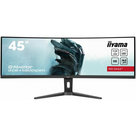 iiyama G-MASTER Red Eagle GCB4580DQSN-B1 - LED monitor - gaming - curved - 45" (44.5" viewable) - 5120 x 1440 Dual Quad HD @ 165 Hz - VA - 450 cd / m² - 3000:1 - HDR400 - 0.8 ms - 2xHDMI, DisplayPort - speakers - black, matte - 0