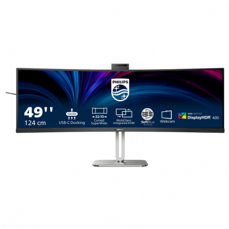 Philips 49B2U6900CH - 6000 Series - LED monitor - curved - USB - 49" (48.8" viewable) - 5120 x 1440 Dual Quad HD @ 75 Hz - VA - 450 cd / m² - 3000:1 - DisplayHDR 400 - 4 ms - 2xHDMI, DisplayPort, 2xUSB-C - speakers - textile black - 0