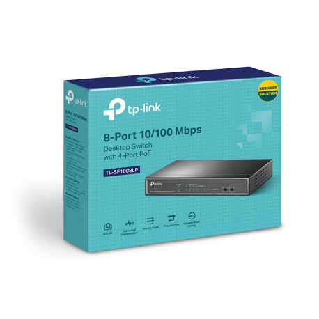 TP-Link TL-SF1008LP - V1 - switch - unmanaged - 8 x 10 / 100 (4 PoE) - desktop, wall-mountable - PoE (41 W) - 3