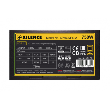 Xilence Performance X+ Series XP750MR9.2 - Power supply (internal) - ATX12V 3.0 - 80 PLUS Gold - AC 100-240 V - 750 Watt - active PFC - black - 6