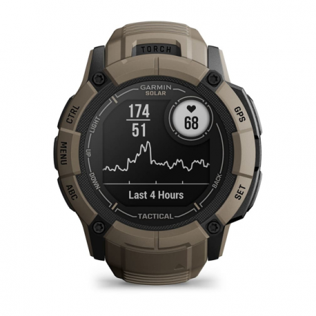 Garmin Instinct 2X Solar - Tactical Edition - 50 mm - fiber-reinforced polymer - Yes smart watch with band - wrist size: 145-228 mm - monochrome - 64 MB - Bluetooth, ANT+ - 67 g - coyote tan - 7