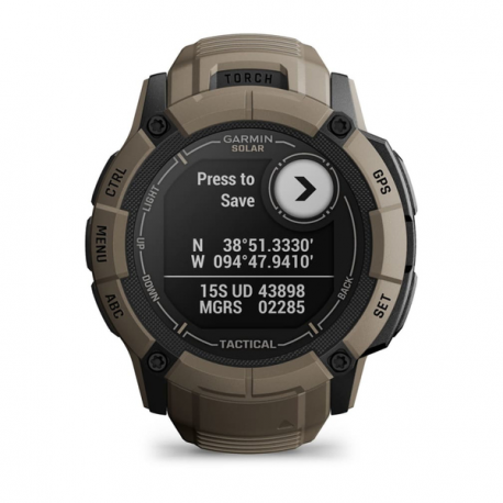 Garmin Instinct 2X Solar - Tactical Edition - 50 mm - fiber-reinforced polymer - Yes smart watch with band - wrist size: 145-228 mm - monochrome - 64 MB - Bluetooth, ANT+ - 67 g - coyote tan - 8