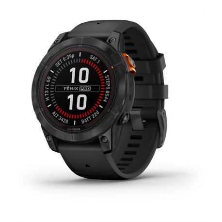 Garmin fenix 7 Pro Solar - 47 mm - slate grey - sport watch with band - silicone - black - wrist size: 125-208 mm - display 1.3" - 32 GB - Bluetooth, Wi-Fi, ANT+ - 79 g - 0