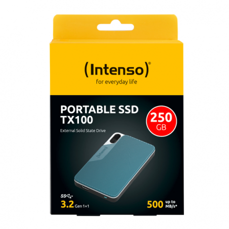 Intenso TX100 - SSD - 250 GB - external (portable) - USB 3.2 Gen 1x1 (USB-C connector) - grey-blue - 4