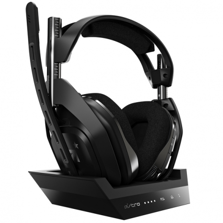 ASTRO A50 + Base Station - For PS4 - headset - full size - 2.4 GHz - wireless - grey, black - with ASTRO Wireless XB1 5 GHz Base Station Transmitter / Charging Stand - for Sony PlayStation 4, Sony PlayStation 4 Pro, Sony PlayStation 4 Slim - 0